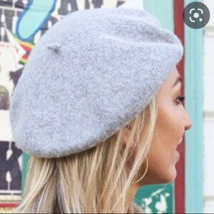 Wool Blend Gray Soft Cozy Beret Hat OS
